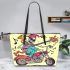 skeleton riding motor with guitar trumpet and music Leather Tote Bag