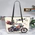 skeleton riding motor with trumpet and music notes Leather Tote Bag