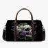 Skull with green frog on top and purple thistle flowers growing 3d travel bag