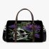 Skull with green frog on top and purple thistle flowers growing 3d travel bag