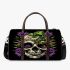 Skull with green frog on top and purple thistles growing 3d travel bag
