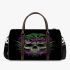 Skull with green frog on top and purple thistles growing 3d travel bag