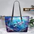 Sweet Sharks Adding a Touch of Magic to the Deep Blue Sea Leather Tote Bag