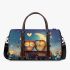 Two cute cartoon owls sitting on a log in love 3d travel bag