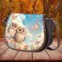 Two cute owls sitting on flowers with colorful butterflies saddle bag