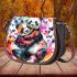 Two cute pandas hugging surrounded saddle bag