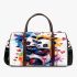 Two cute pandas hugging surrounded colorful hearts 3d travel bag