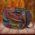 Vibrant and psychedelic illustration of an adorable frog saddle bag