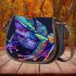 Vibrant frog in the style of psychedelic saddle bag