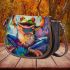 Vibrant painting of an happy dancing frog saddle bag