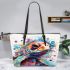 Vibrant sea turtle painting leather tote bag