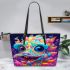 Vibrant surreal creature with smoke leather tote bag