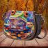 Vividly colored psychedelic cute frog saddle bag