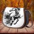 Watercolor black and white horses saddle bag