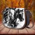 Watercolor black and white horses saddle bag