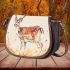 Watercolor deer light beige background with fall colors saddle bag