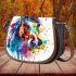 Watercolor illustration colorful horse head saddle bag