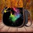 Watercolor paint in rainbow colorse silhouette and mane of a horse saddle bag