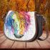 Watercolor painting of an abstract horse with colorful hair saddle bag