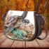 Watercolor turtle swimming in coral reef saddle bag