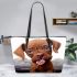 Whimsical canine love leather tote bag