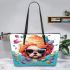 Whimsical canine splash dog in colorful paint pool leather tote bag