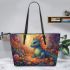 Whimsical dragon's rest leather tote bag