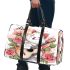 a cartoon cat with music note and the roses with green leaf 3 Travel Bag