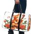a cartoon cat with music note and the roses with green leaf 4 Travel Bag