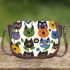 Graphic design of cats in bold Saddle Bag, Totes, Crossbody, Purse: Bag Gift Idea for Girlfriend, Sitter, Birthday, Women ,Daughter, Mama, Ladies