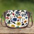 Pattern of flowers dogs cats mushrooms Saddle Bag, Totes, Crossbody, Purse: Bag Gift Idea for Girlfriend, Sitter, Birthday, Women ,Daughter, Mama, Ladies