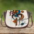 Abstract brown and orange cubism shapes saddle bag