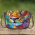 Abstract cubist lioness with simple shapes and lines saddle bag
