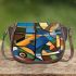 Abstract modern painting with geometric shapes saddle bag