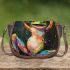 Abstract oil painting of an happy dancing frog saddle bag