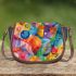 Abstract painting of colorful abstract shapes saddle bag