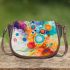 Abstract painting of colorful shapes and circles saddle bag