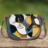 Abstract painting of guitar shapes and lines in blues saddle bag