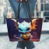 Adorable baby dragon leather tote bag