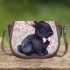 Adorable black rabbit with pink ears saddle bag