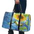 Adorable cartoon frog hanging onto the stem of a sunflower in full bloom 3d travel bag