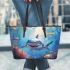 Adorable Sharks Inviting You to Explore the Beauty of the Ocean Leather Tote Bag