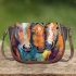 An acrylic painting of three horses close up saddle bag