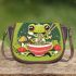 An adorable green frog eating ramen noodles saddle bag
