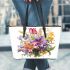 Assorted lily bouquet leather tote bag