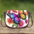 Beautiful butterfly with colorful wings among flowers saddle bag