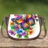 Beautiful colorful butterfly among flowers saddle bag