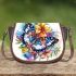 Beautiful colorful butterfly among flowers saddle bag