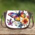 Beautiful colorful butterfly with flowers saddle bag