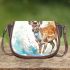 Beautiful deer watercolor splashes saddle bag